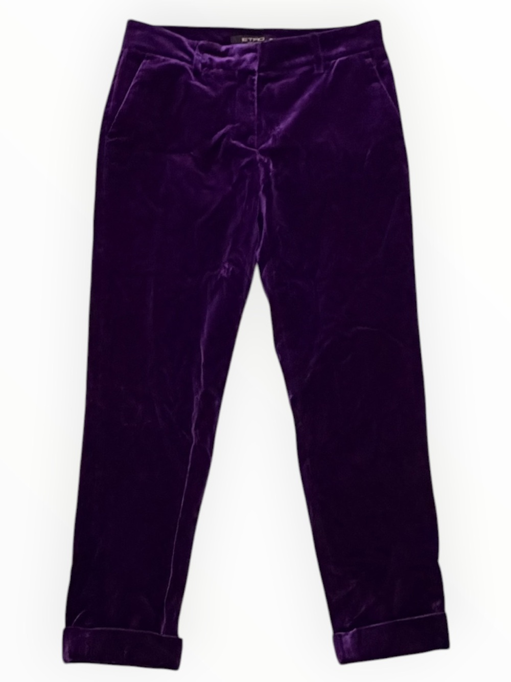 ETRO Deep Purple Velvet Pants Cuffled Ankle Crop Designer Luxury 42 6 Fun Boho